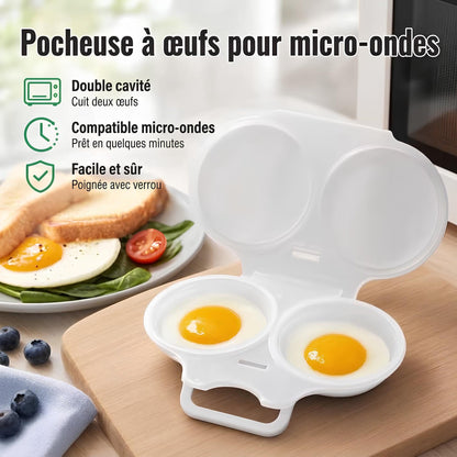 Pocheuse à œufs pour micro-ondes : double cavité, prêt en quelques minutes, facile et sûr