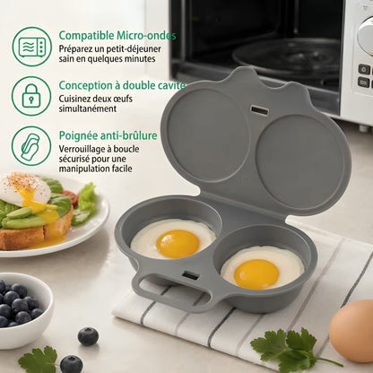 Pocheur d'œufs micro-ondes : compatible micro-ondes, double cavité, poignée anti-brûlure